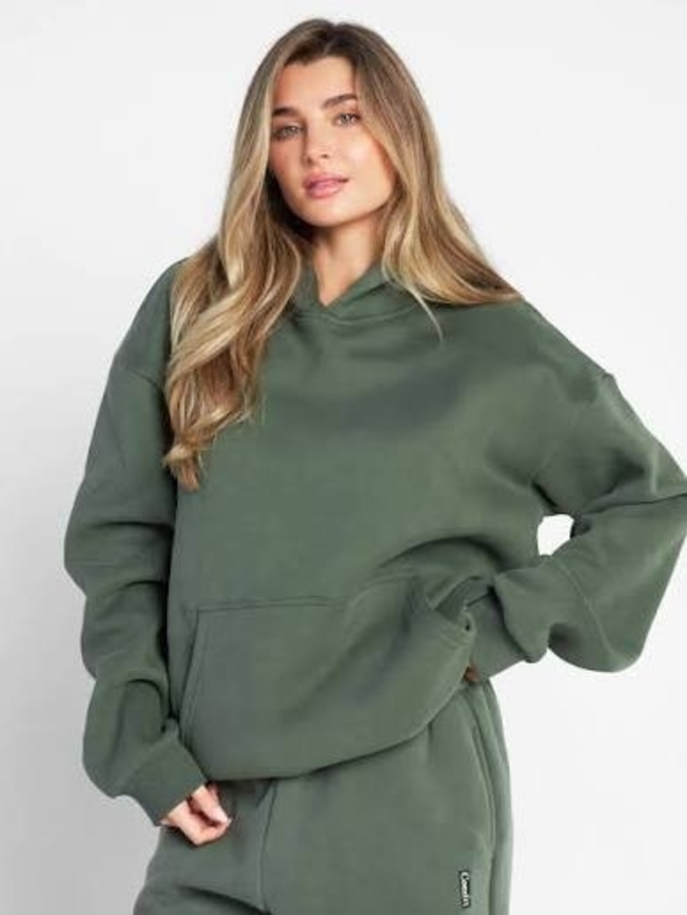 Relaxed Olive Green Hoodie with Kangaroo Pocket - Women